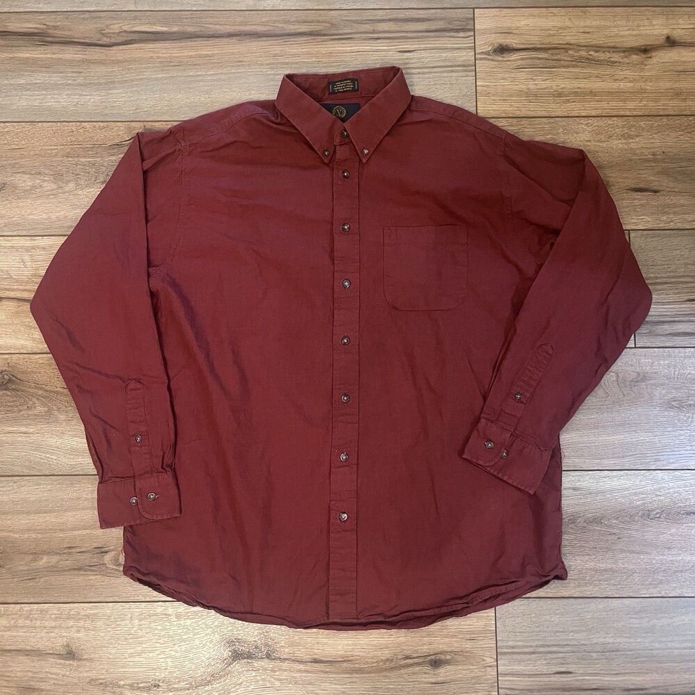 Viyella Red Burgundy Oxblood Wool Blend Flannel Button Down Shirt Traditional XL